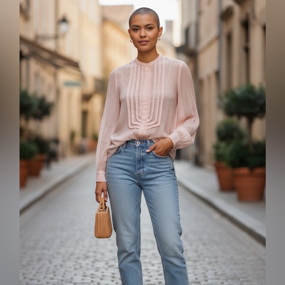 Diane Van Furstenberg vintage pale pink top, size 0 - Picture 2 of 5